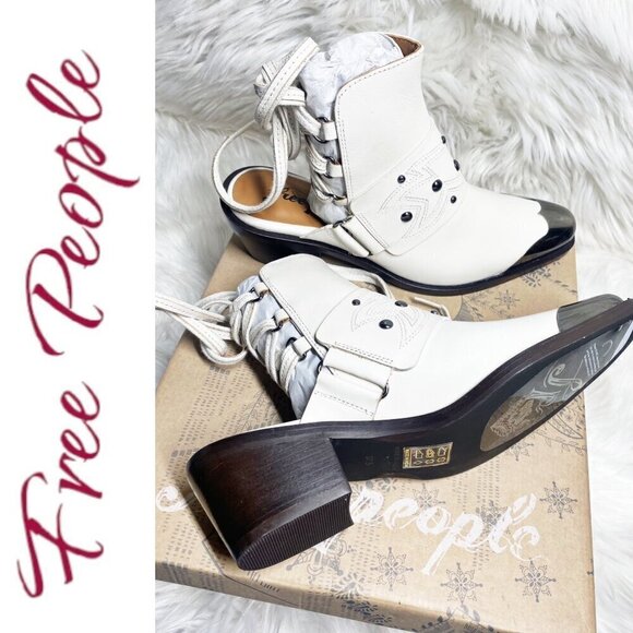 NIB FREE PEOPLE RORY STUDDED COASTAL COWGIRL WESTERN URBAN BOOTIE WHITE, 37.5 - Picture 12 of 14